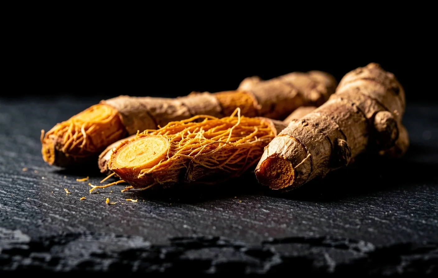 Macro photograph of botanical roots on dark surface